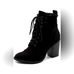 Ollio Women's Shoe Faux Suede Lace Up High Heel Ankle Boots Sz 9 Retail $48.99